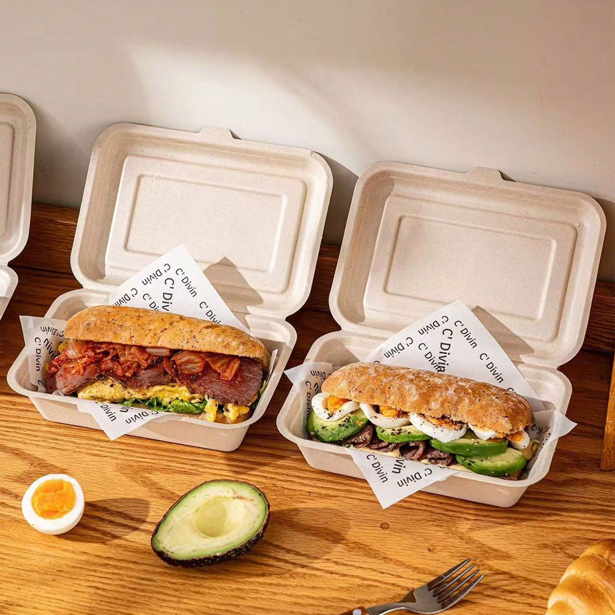 Meal Prep Bowl - Ciabatta Packaging Box, Paper Takeaway Sandwich,