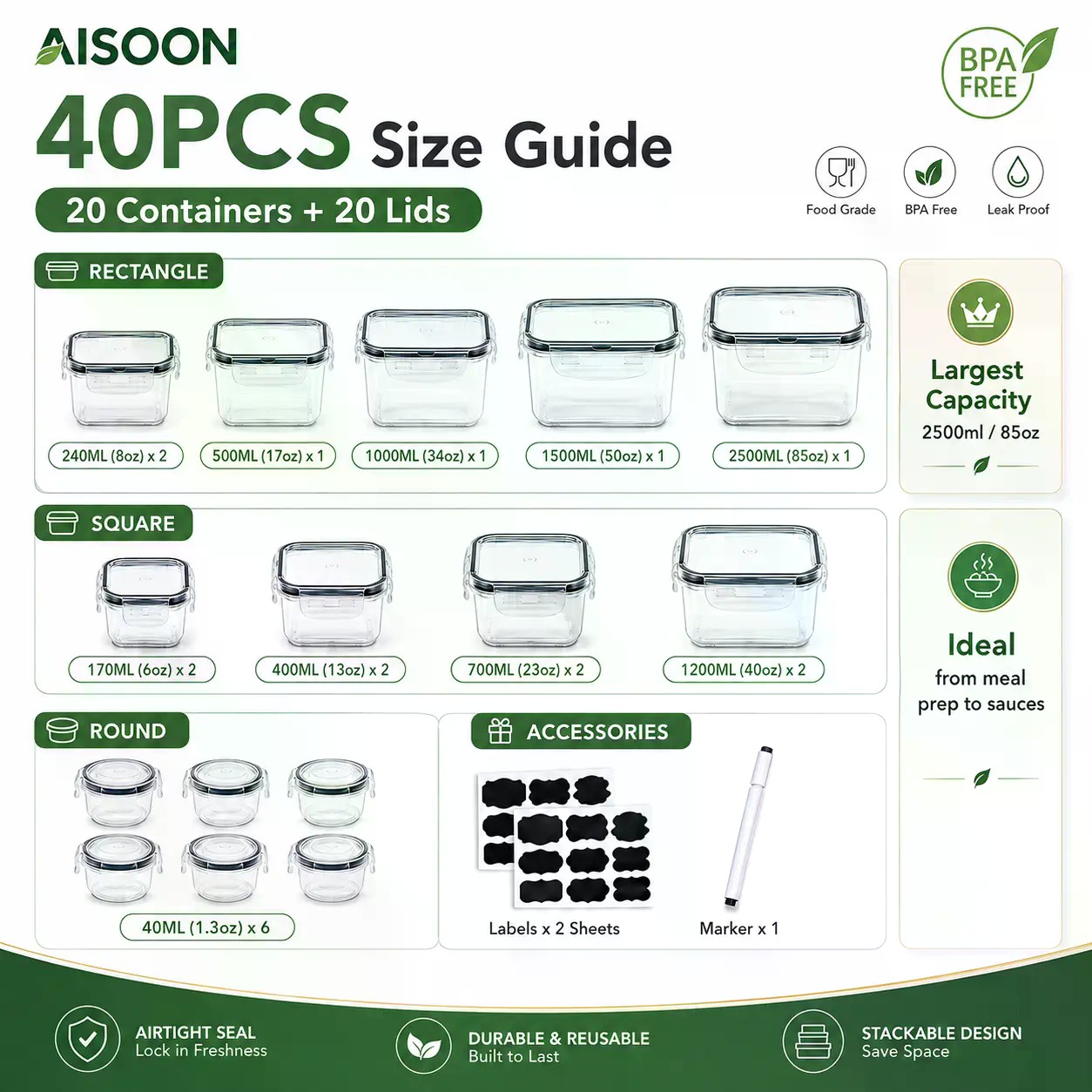 40 PCS Extra Large 85oz Silico - đánh giá và giá Meal Prep Kitchen